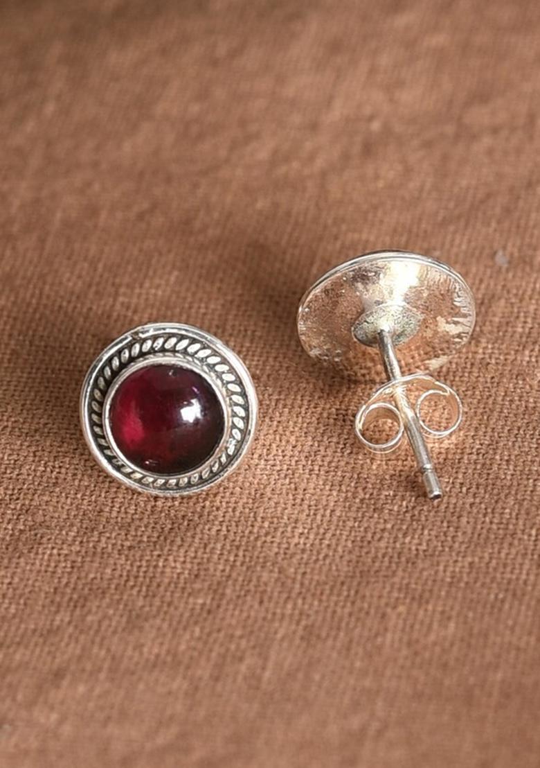 Maroon Stone 925 Sterling Silver Earrings