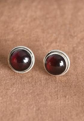 Maroon Stone 925 Sterling Silver Earrings