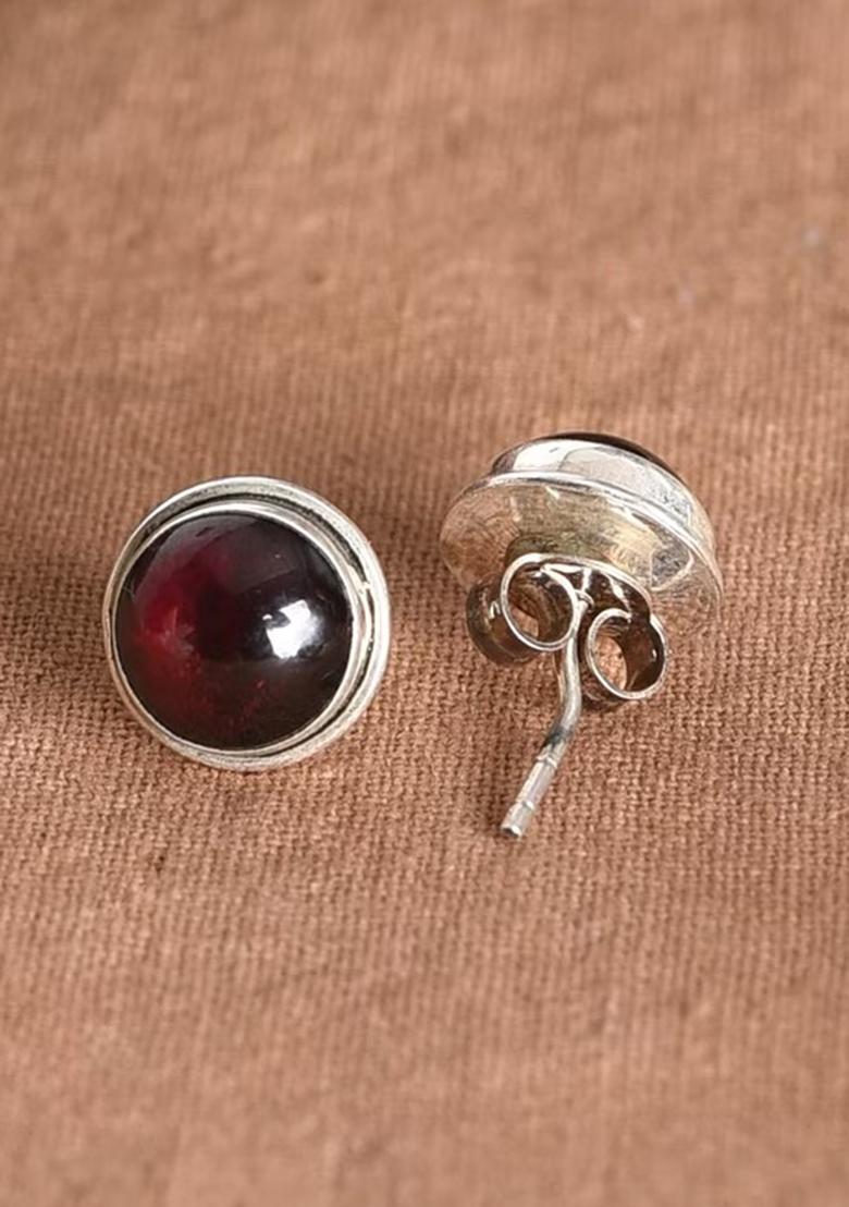 Maroon Stone 925 Sterling Silver Earrings