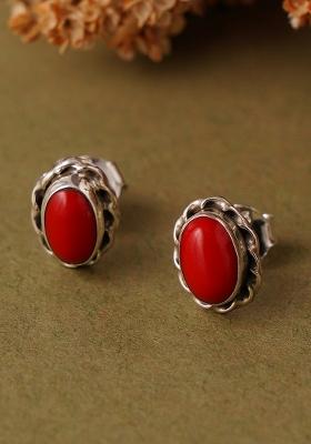 Red Stone 925 Sterling Silver Earrings