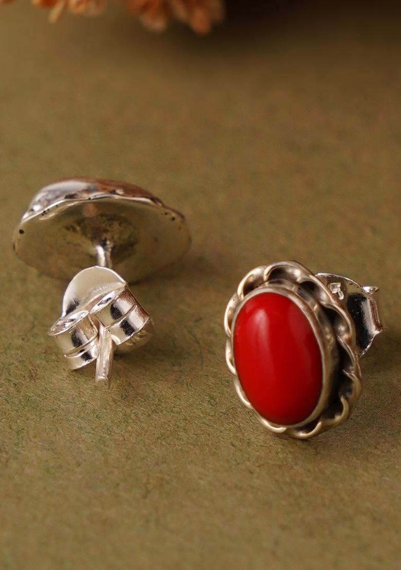 Red Stone 925 Sterling Silver Earrings