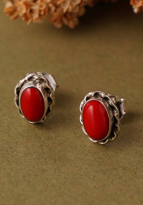 Red Stone 925 Sterling Silver Earrings