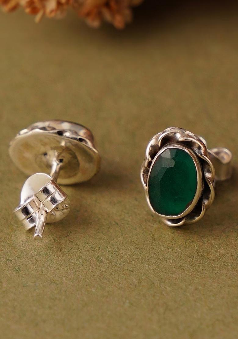 Green Stone 925 Sterling Silver Earrings