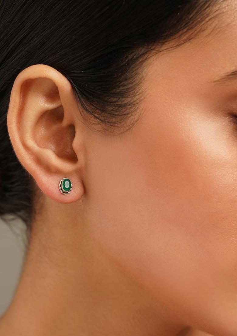 Green Stone 925 Sterling Silver Earrings