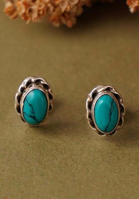 Turquoise Blue Stone 925 Sterling Silver Earrings