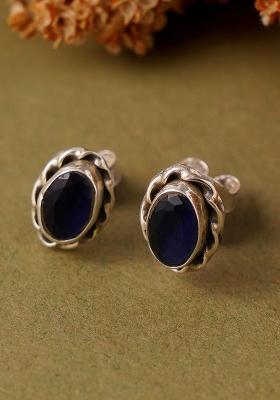Dark Blue Stone 925 Sterling Silver Earrings