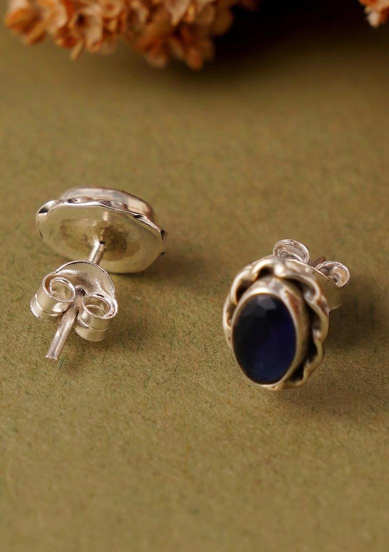 Dark Blue Stone 925 Sterling Silver Earrings