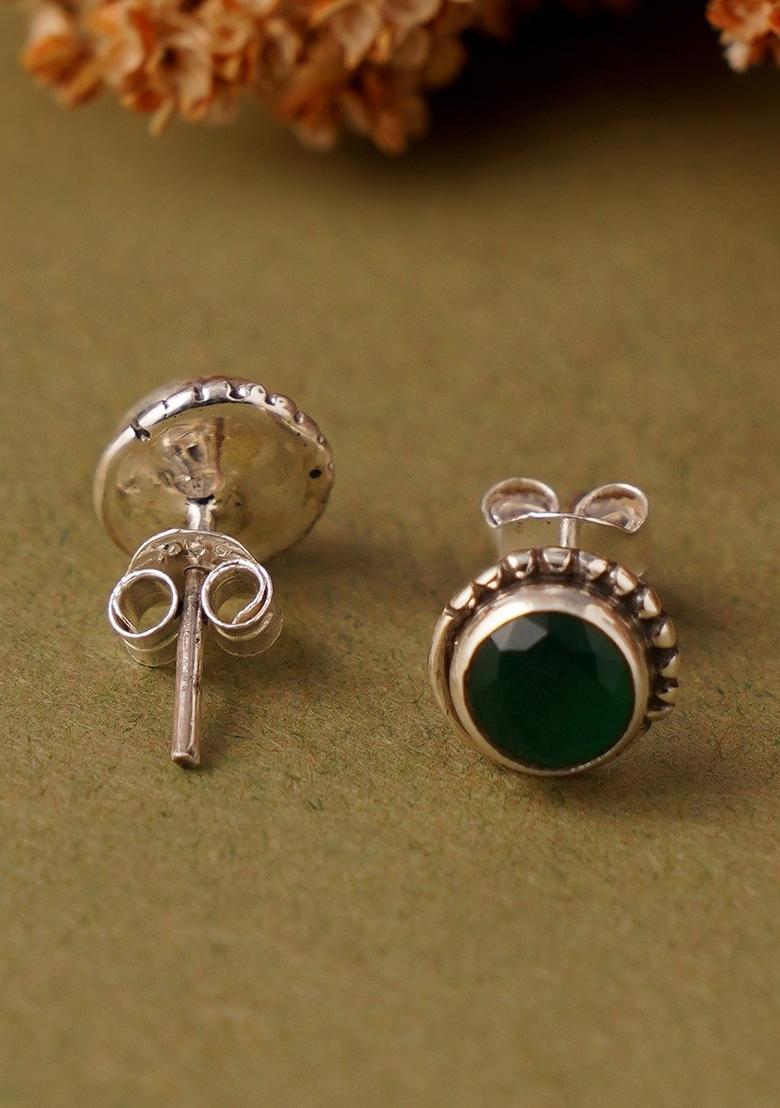Green Stone 925 Sterling Silver Earrings