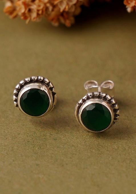 Green Stone 925 Sterling Silver Earrings