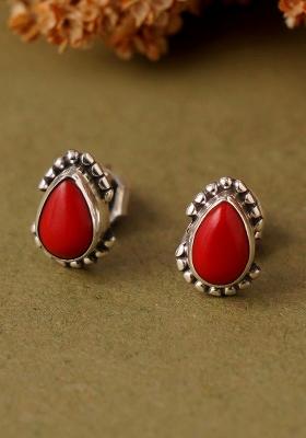 Red Stone 925 Sterling Silver Earrings