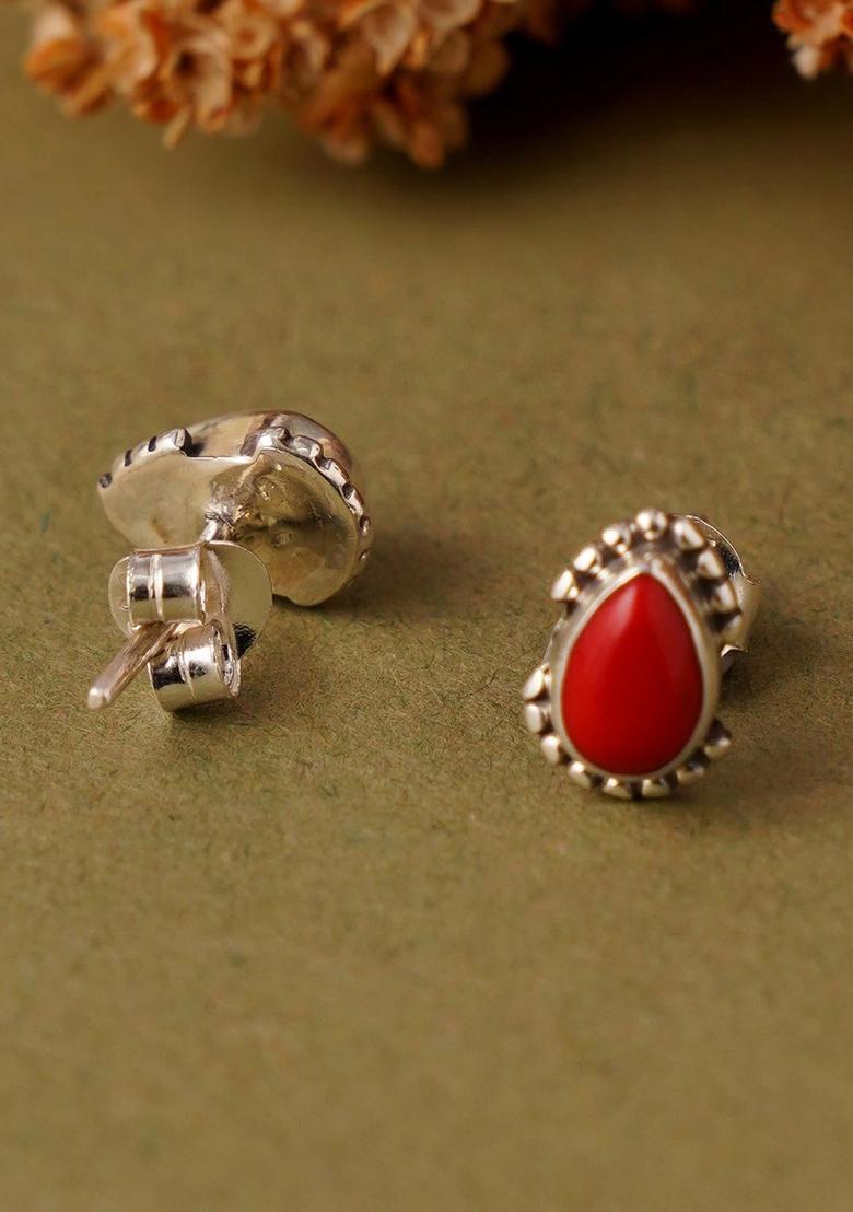 Red Stone 925 Sterling Silver Earrings