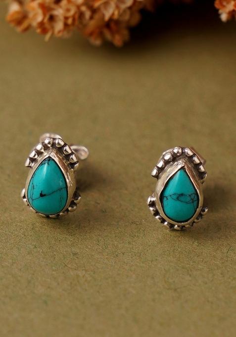 Turquoise Blue Stone 925 Sterling Silver Earrings