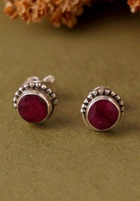 Maroon Stone 925 Sterling Silver Earrings