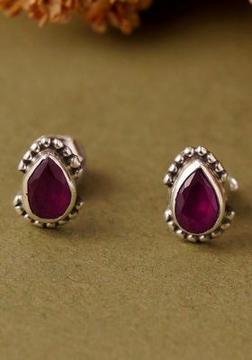 Maroon Stone 925 Sterling Silver Earrings