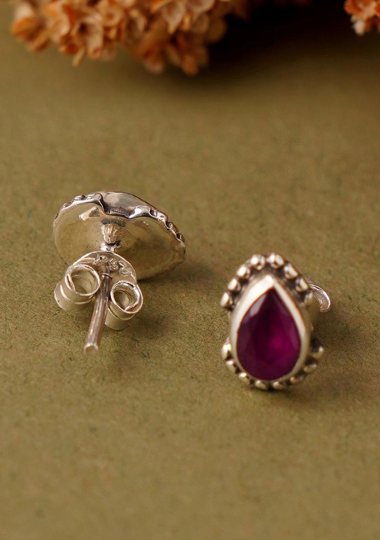 Maroon Stone 925 Sterling Silver Earrings