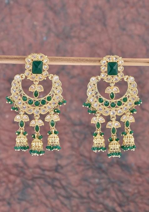 Golden White Green Kundan Earing
