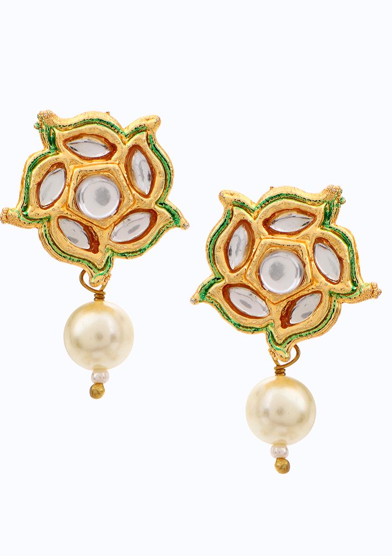 Gold Plated Floral Kundan Earrings