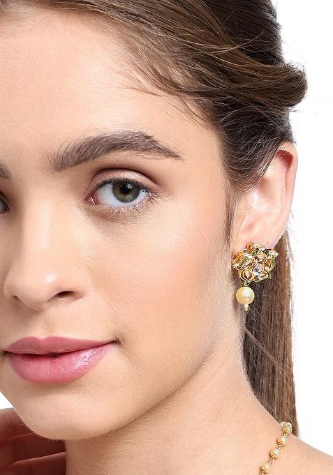 Gold Plated Floral Kundan Earrings