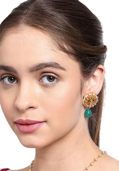 Gold Plated Green Blossom Earrings