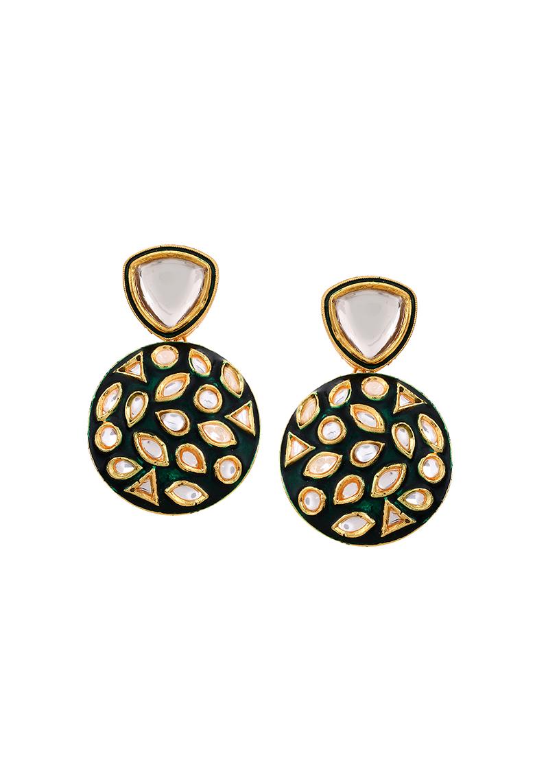 Gold Plated Green Jadau Polki Earrings