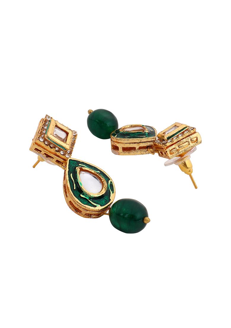 Gold Plated Green Geometric Earrings