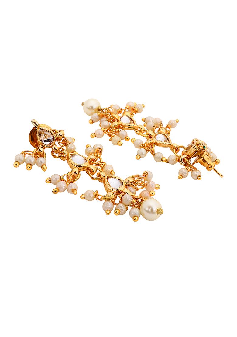 Gold Plated Kundan Drops Pearl Earrings