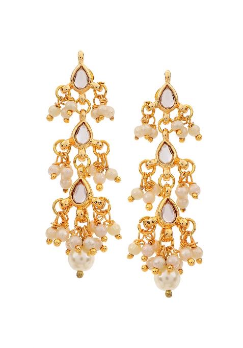 Gold Plated Kundan Drops Pearl Earrings