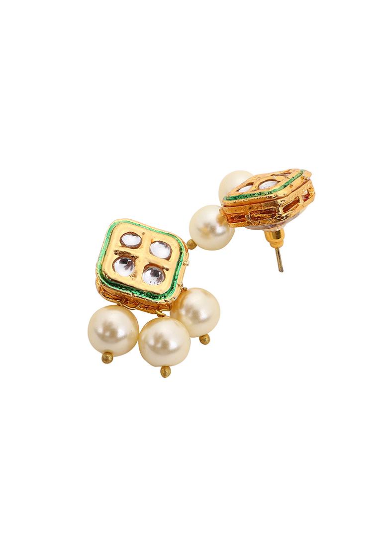 Gold Plated Majestic Kundan Pearl Earrings