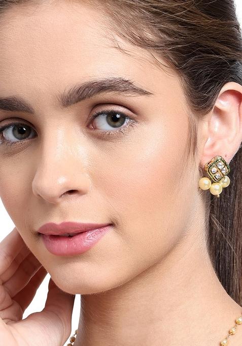Gold Plated Majestic Kundan Pearl Earrings