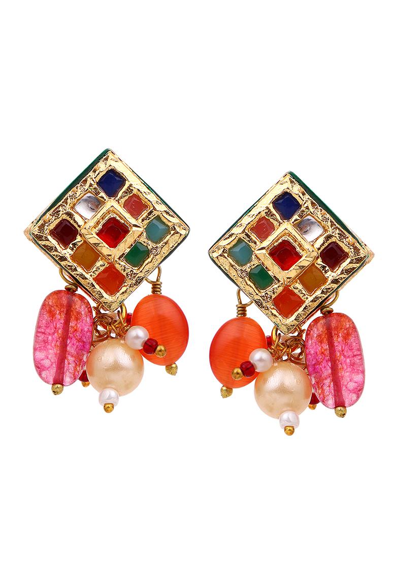 Gold Plated Navrattan Kundan Earrings 