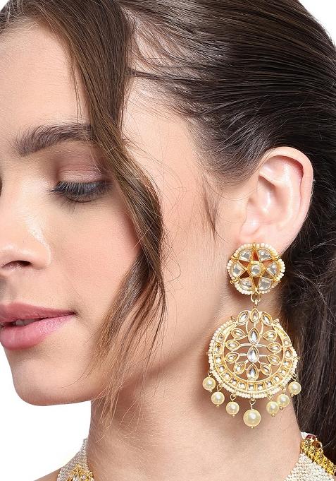 Gold Plated Pearls Pave' Kundan Earrings
