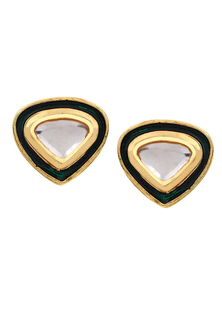Gold Plated Green Meena Earrings
