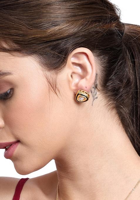 Gold Plated Green Meena Earrings