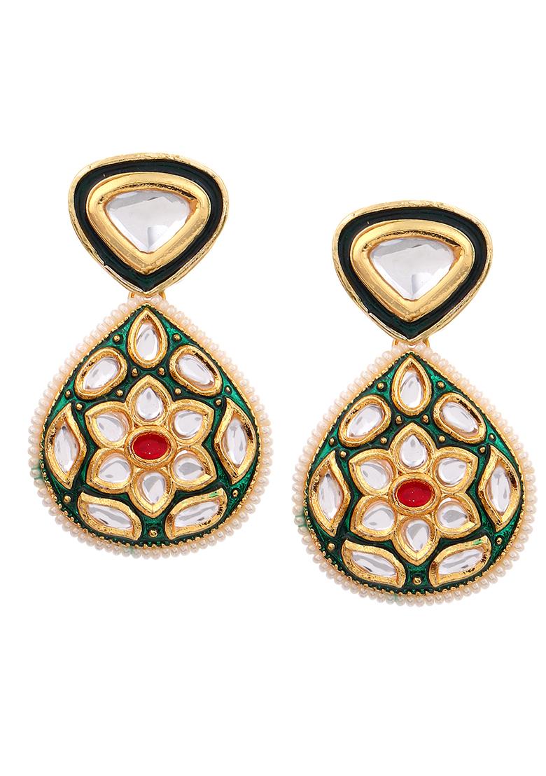 Gold Plated Green Jadau Kundan Earrings 
