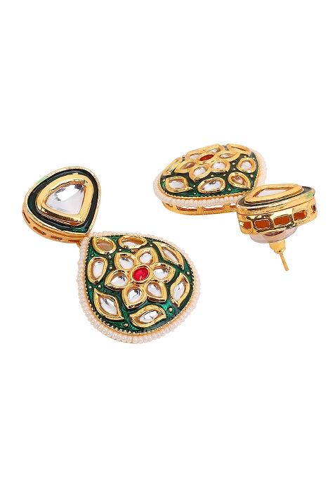 Gold Plated Green Jadau Kundan Earrings 