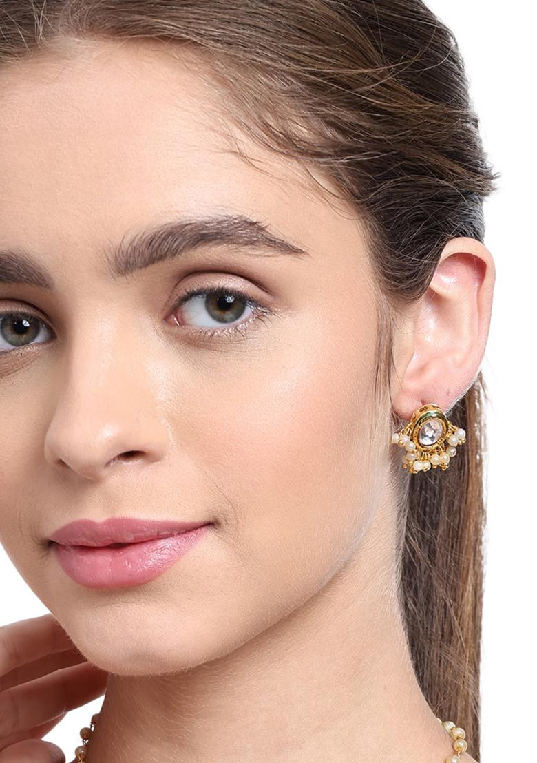 Gold Plated Round Kundan Pearl Earrings