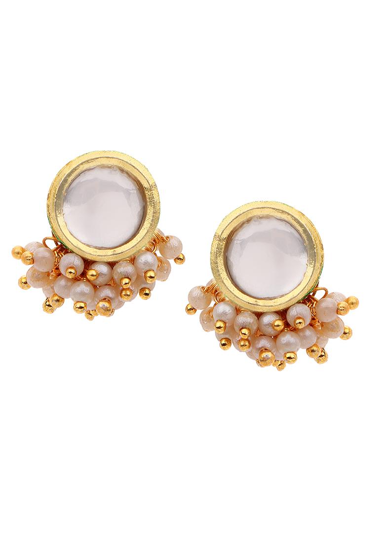 Gold Plated Round Kundan Pearl Earrings
