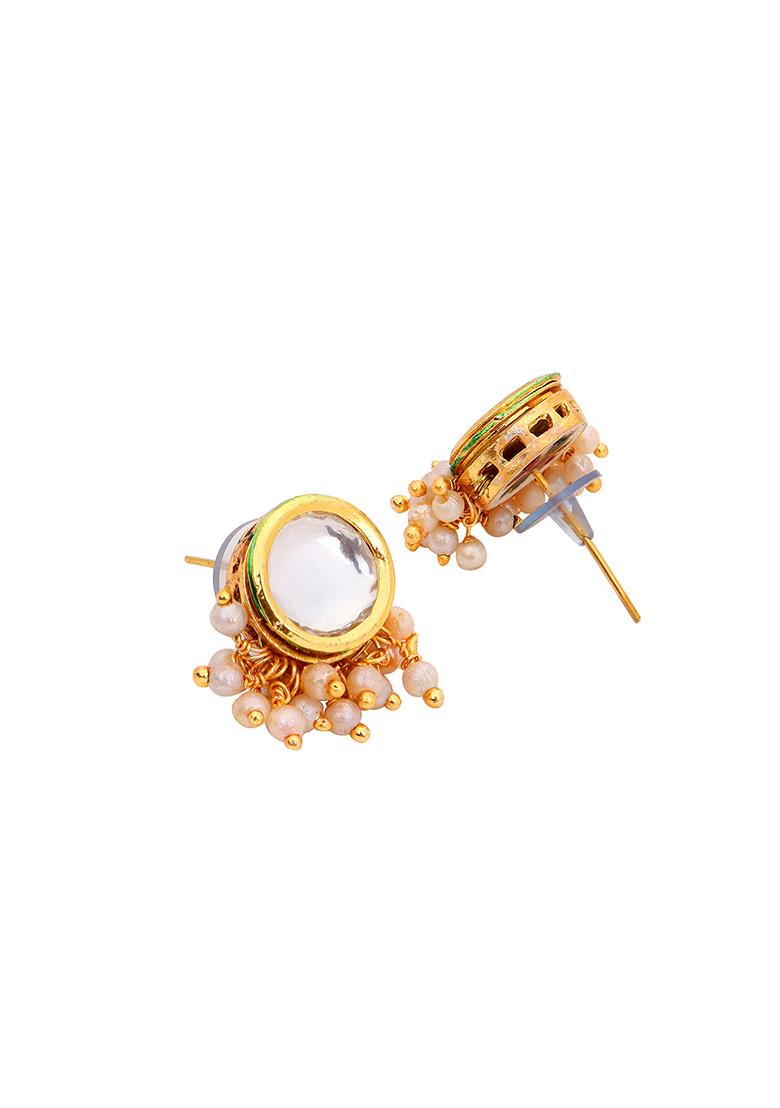 Gold Plated Round Kundan Pearl Earrings