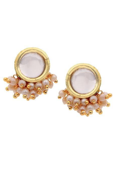 Gold Plated Round Kundan Pearl Earrings