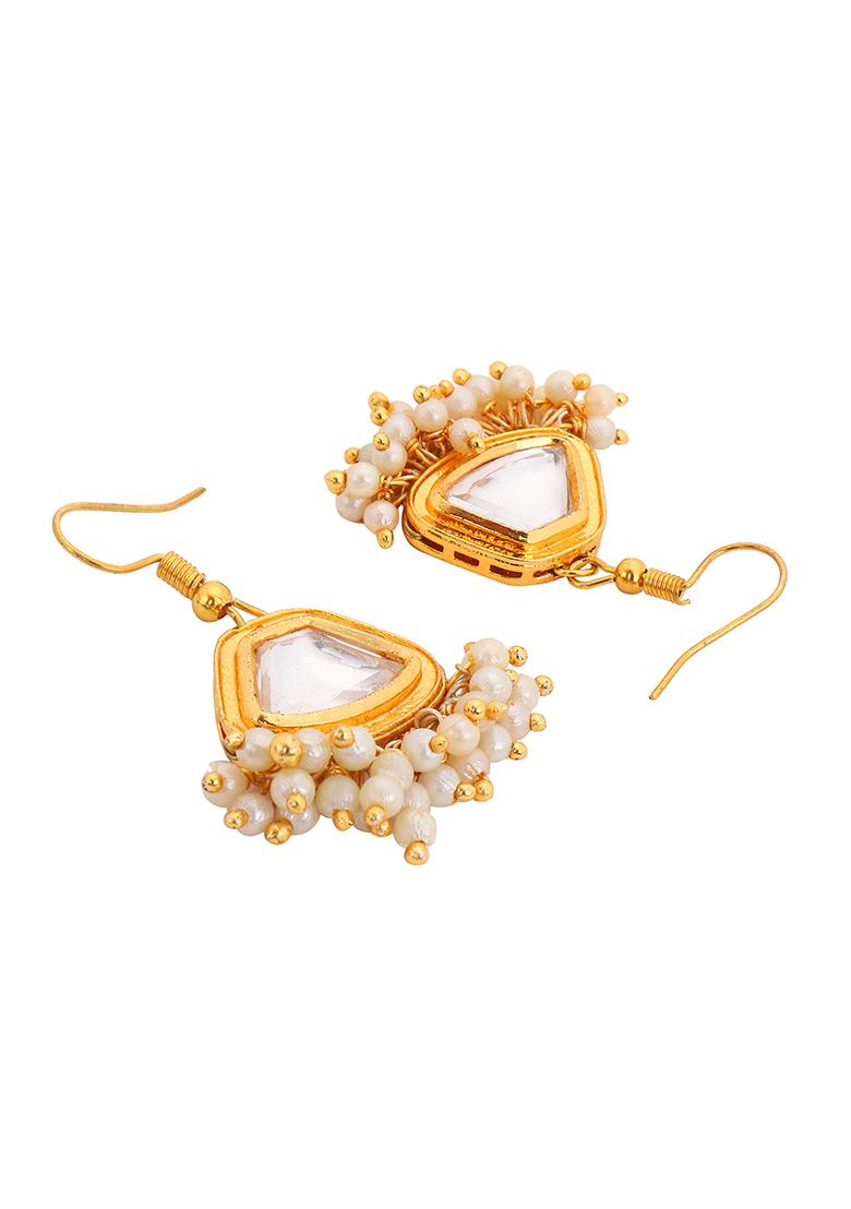 Gold Plated Trapezoid Kundan Earrings 