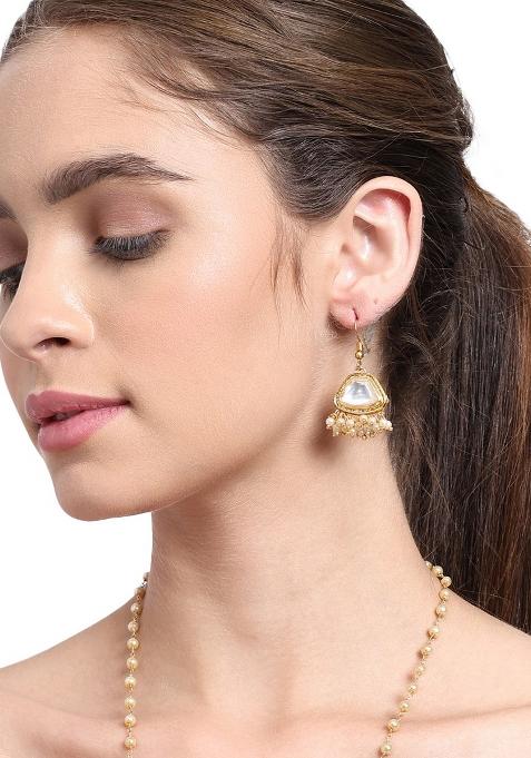 Gold Plated Trapezoid Kundan Earrings 