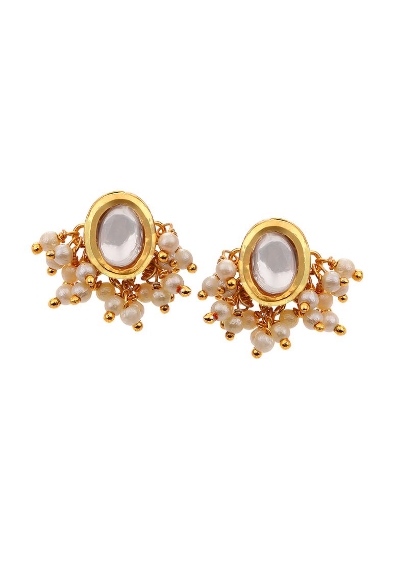 Gold Plated Oval Kundan Pearl Earrings