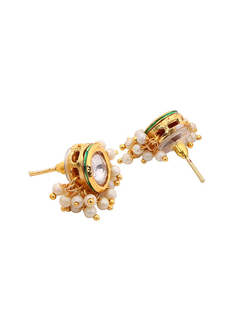 Gold Plated Oval Kundan Pearl Earrings