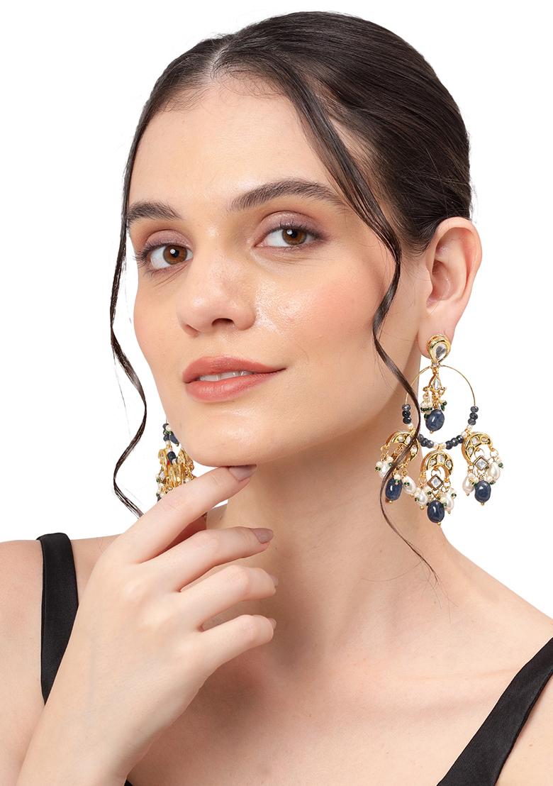 Deep Blue Chandbali Earringss