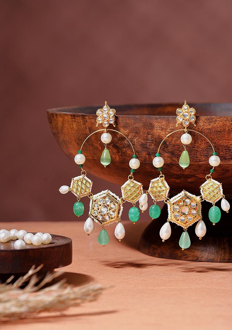 Green Geometric Chandbali Earrings