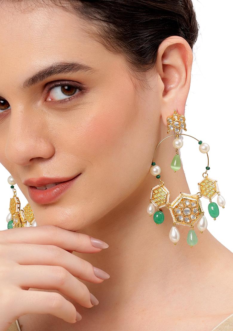Green Geometric Chandbali Earrings