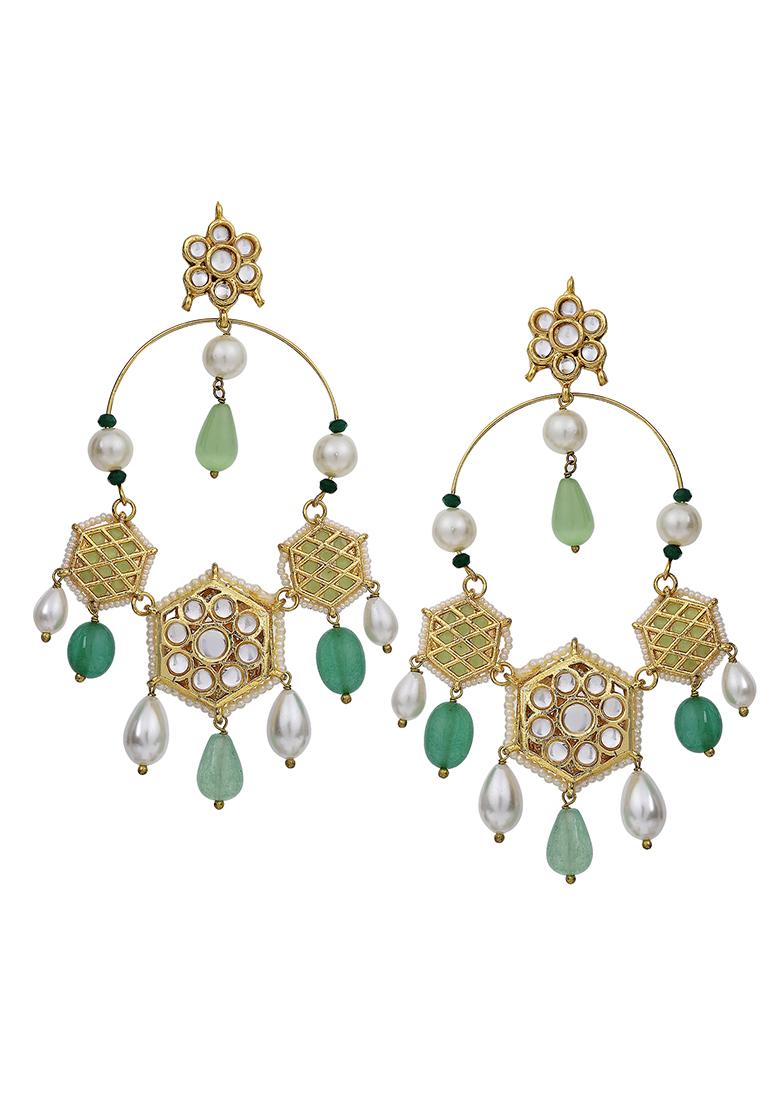 Green Geometric Chandbali Earrings