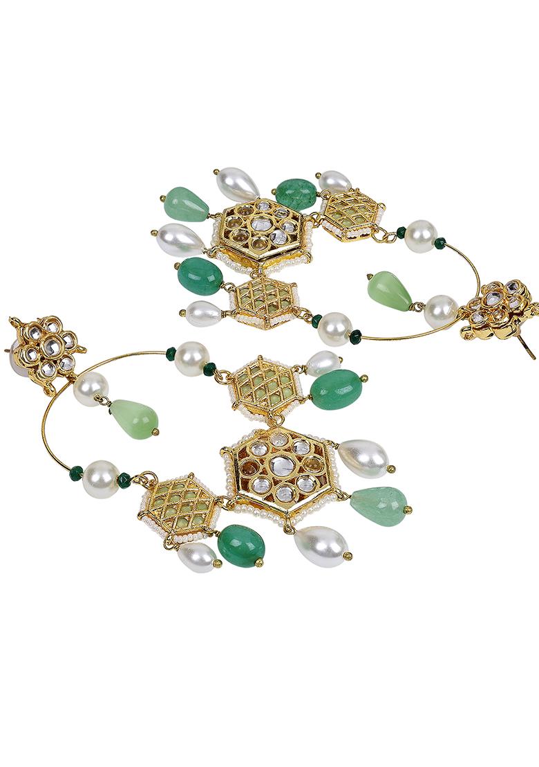 Green Geometric Chandbali Earrings
