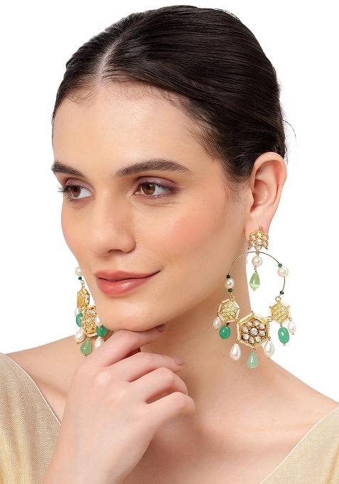 Green Geometric Chandbali Earrings