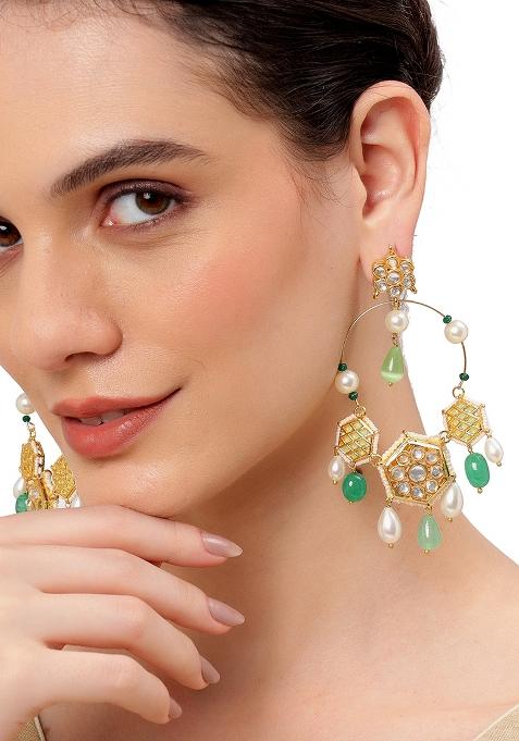 Green Geometric Chandbali Earrings